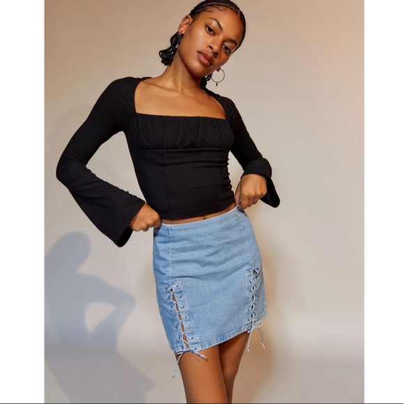 Urban Outfitters Dresses & Skirts - UO Rebecca Lace-Up Denim Skirt